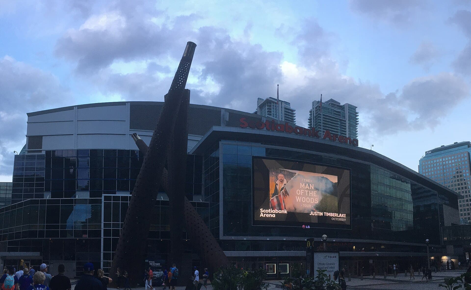 Scotiabank Arena in Toronto at dusk, home of the Toronto Raptors